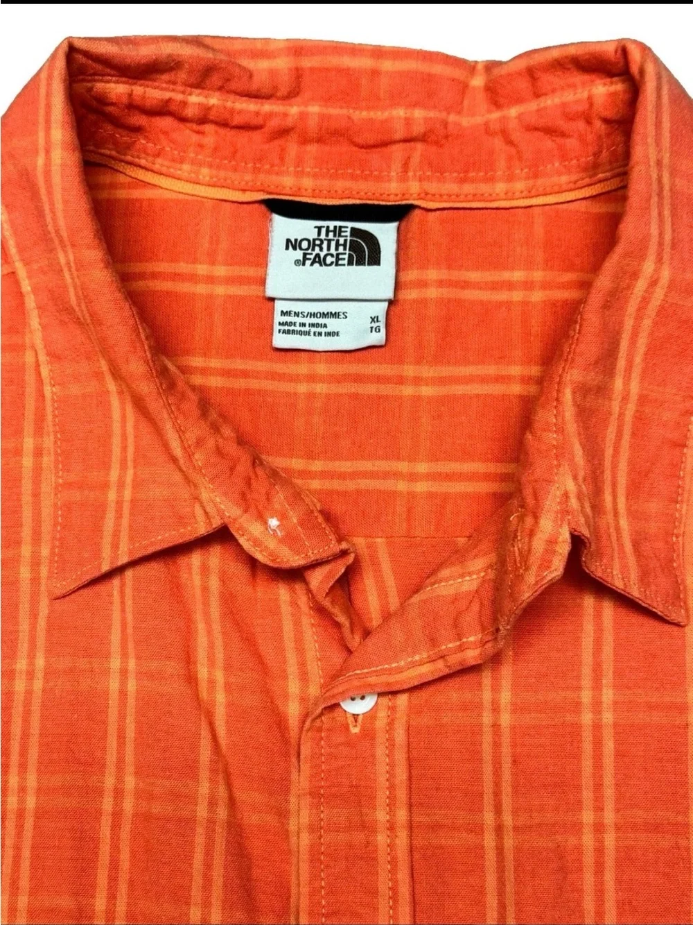 The North Face Loghill Men's Orange Plaid Short-Sleeve Button-Up Shirt